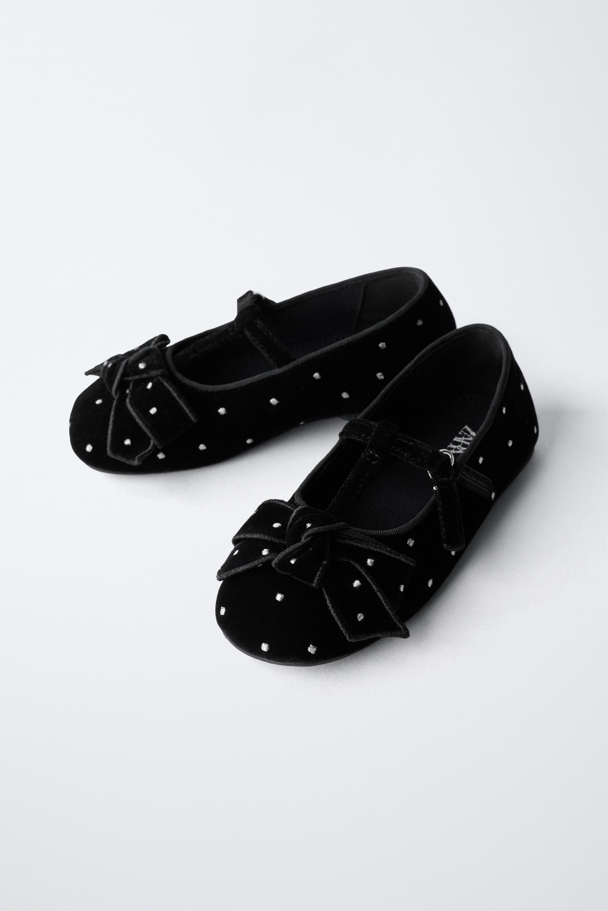 VELVET T-BAR BALLET FLATS WITH BOW